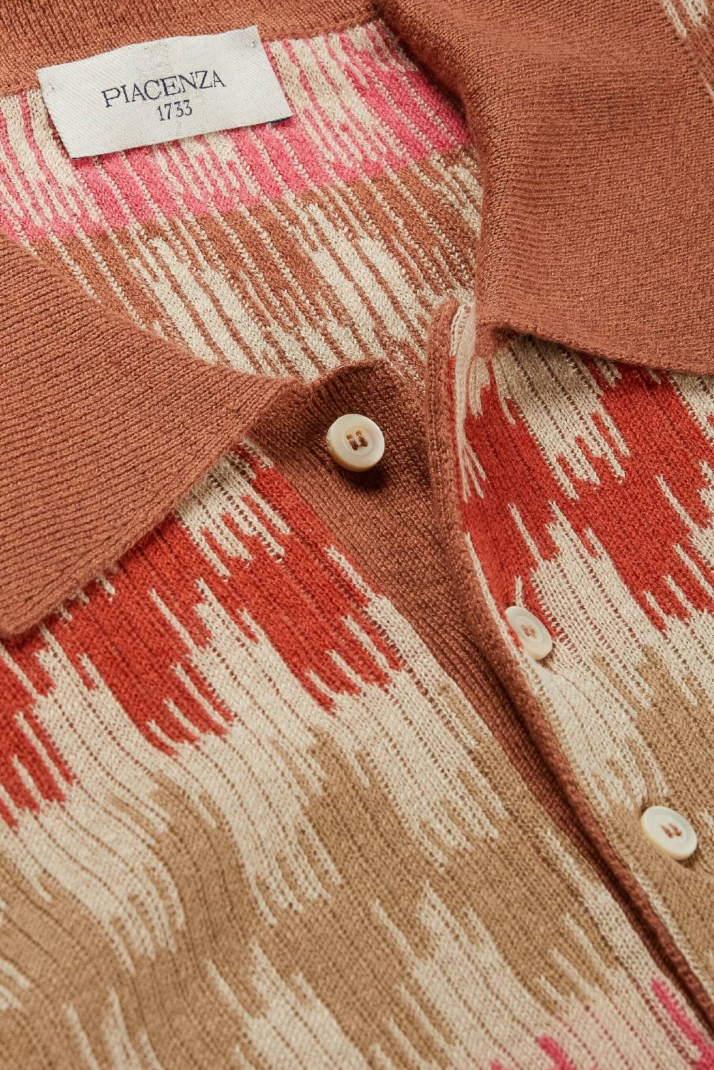Piacenza 1733 Polo Ikat Zig Zag Fairisle Flat Rib Jacquard Bruciato Neutro E Rosa
