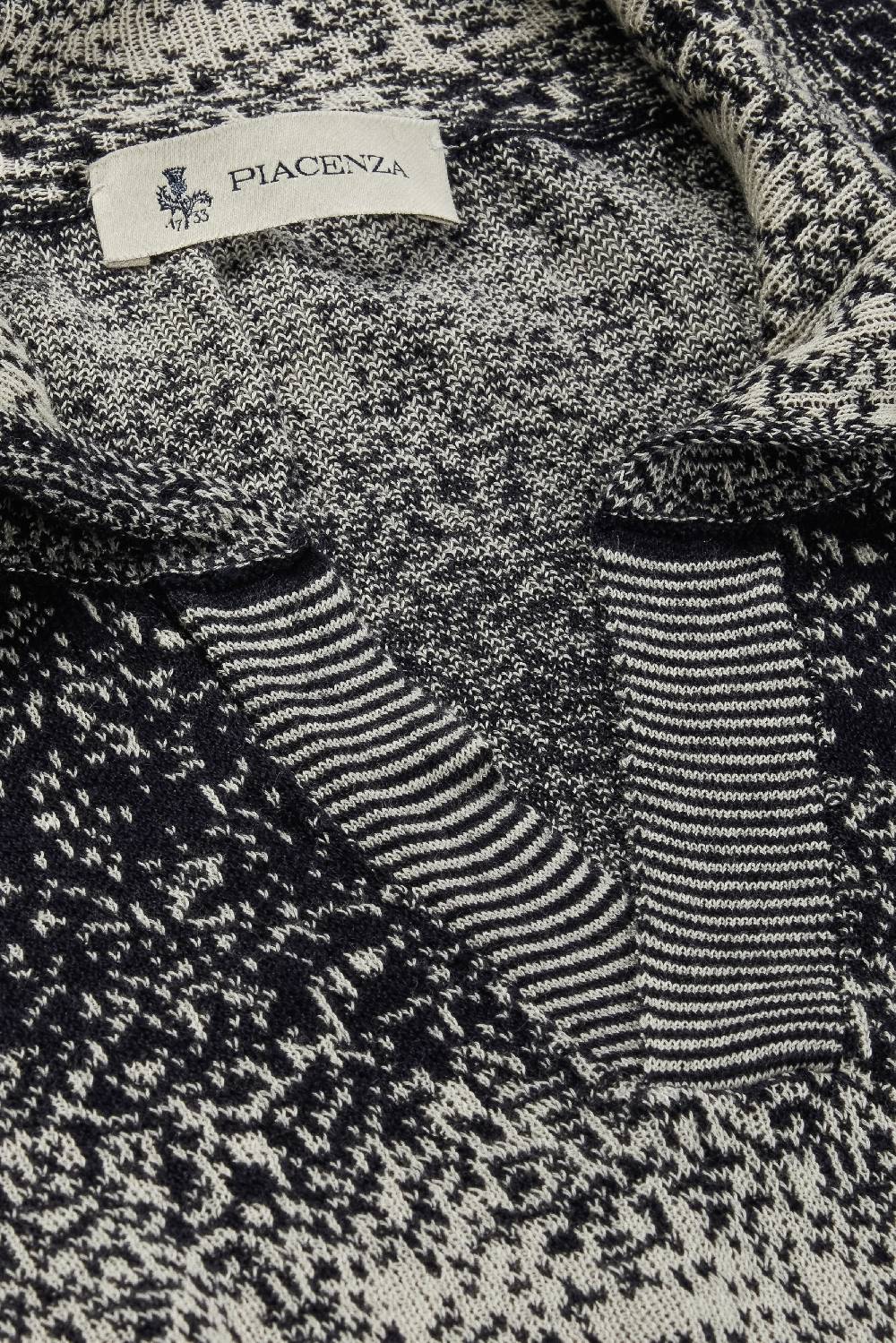 Piacenza 1733 Polo Maniche Lunghe Pixel Shadow Stripe Bianco E Blu