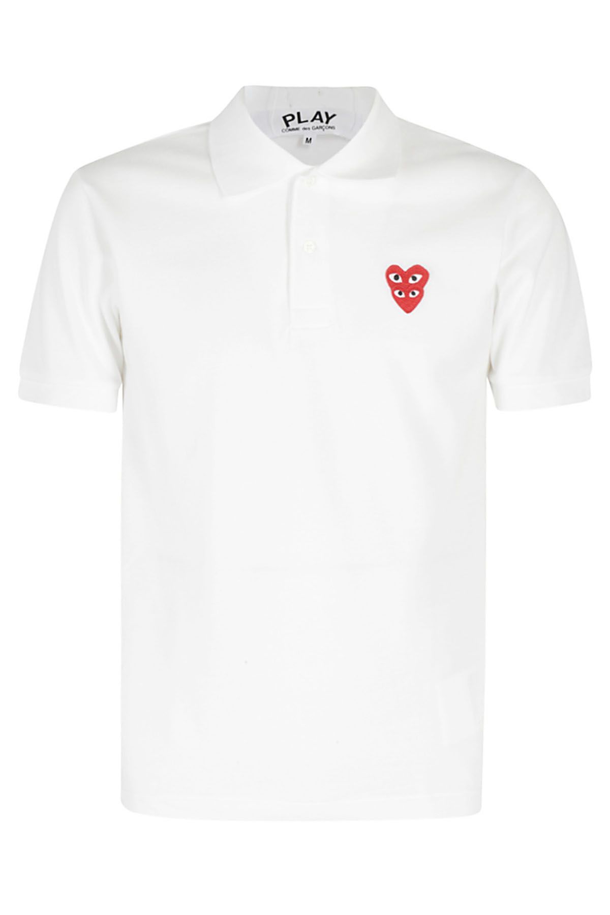 COMME DES GARCONS PLAY Polo Red Hearts Bianca