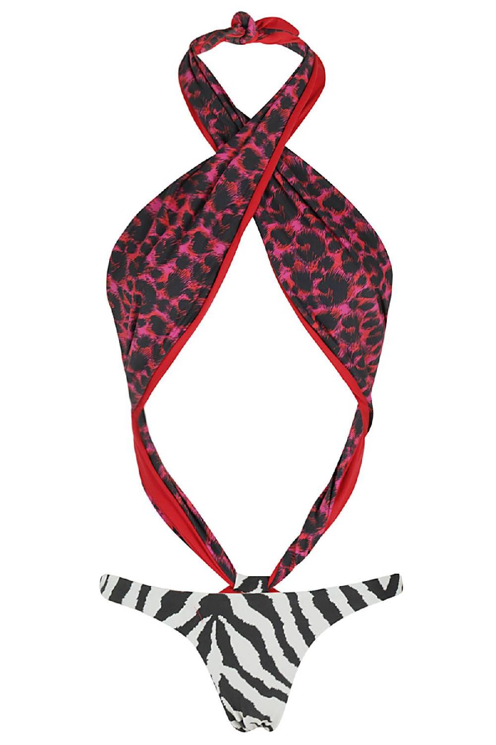 REINA OLGA Costume Trikini Showpony Red Leo White Zebra