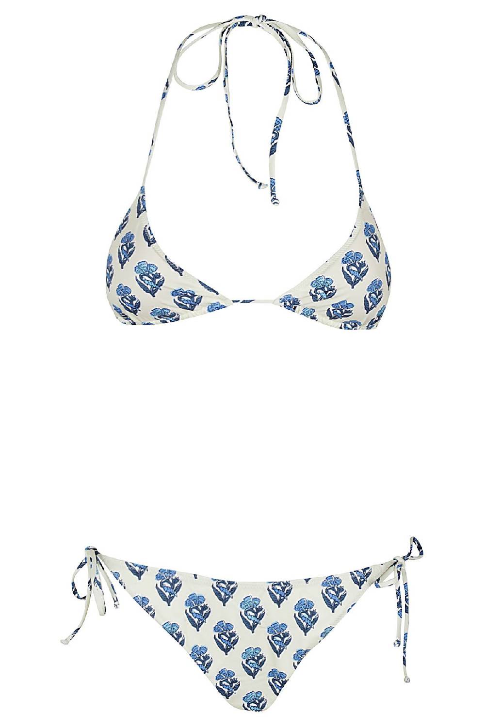 MC2 SAINT BARTH Bikini Slip Flower Bianco E Blu