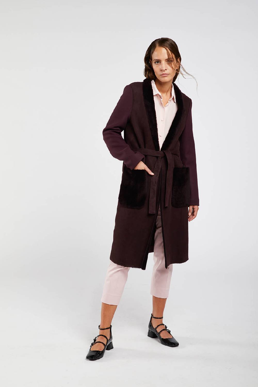 Piazza Sempione Cappotto a vestaglia con dettagli in pelliccia