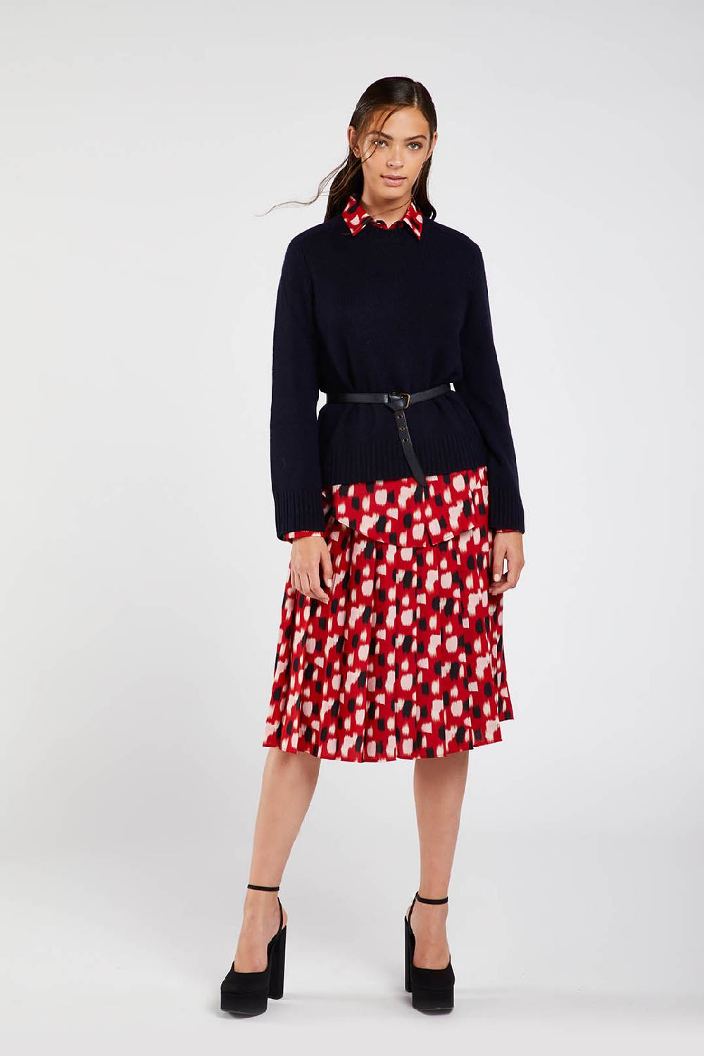 Piazza Sempione Gonna plissè con stampa macchia pennellata