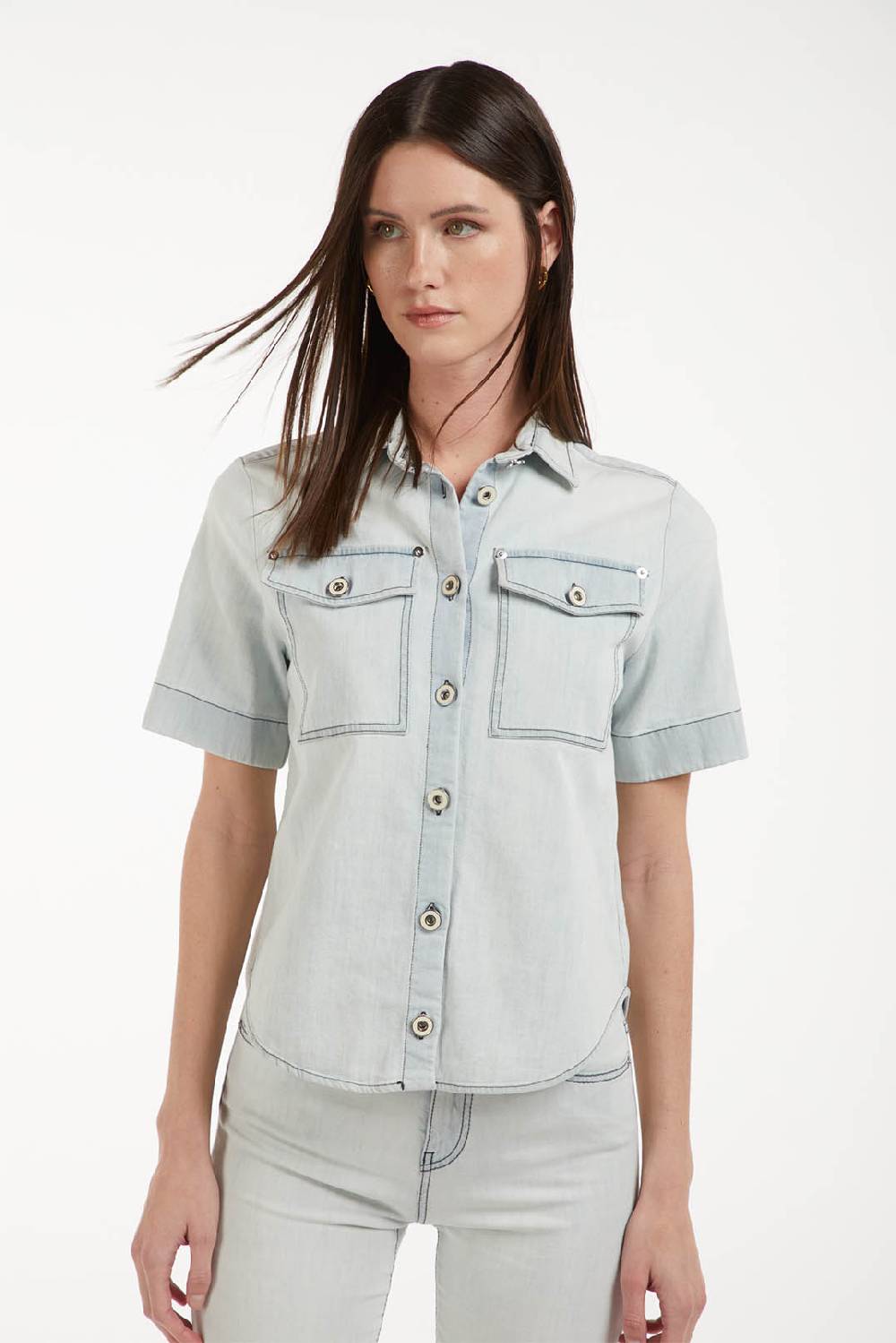 Piazza Sempione Camicia in denim manica corta