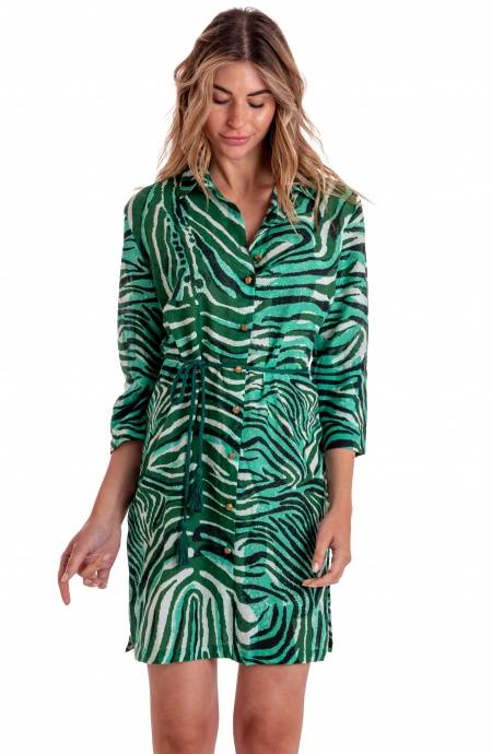 Pin Up Stars ABITO CHEMISIER CON CINTURA STAMPA ZEBRA