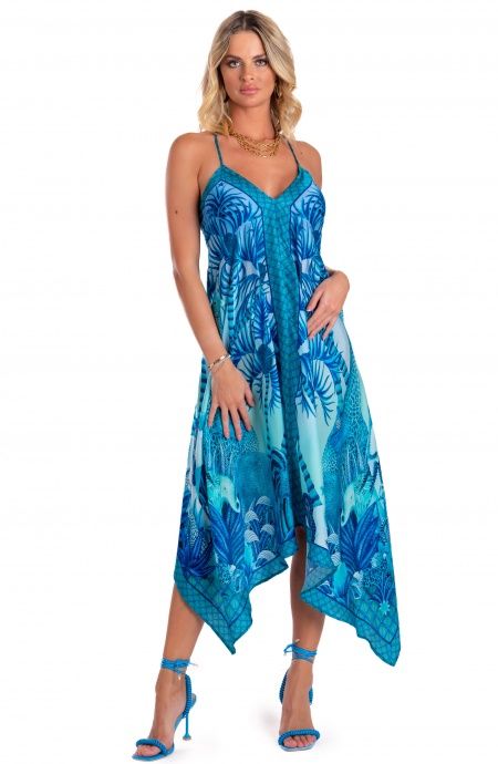 Pin Up Stars Abito Foulard Raso Di Viscosa Palm Paradise