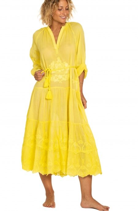 Pin Up Stars Abito Lungo Con Cintura Ricamo Balze Tinta Unita