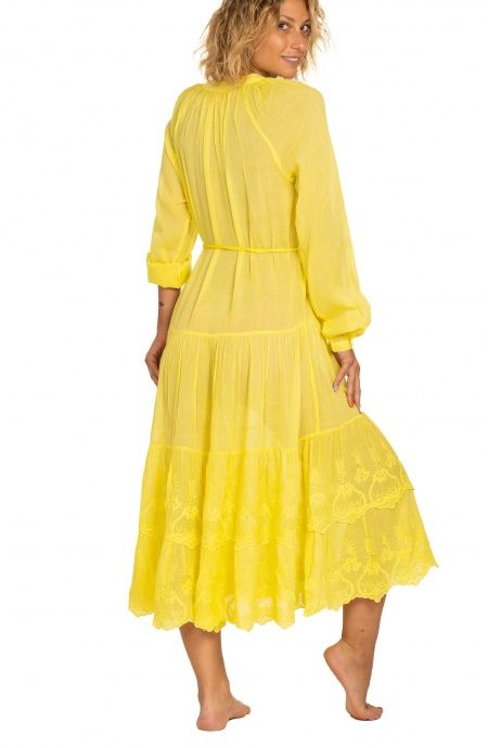 Pin Up Stars Abito Lungo Con Cintura Ricamo Balze Tinta Unita