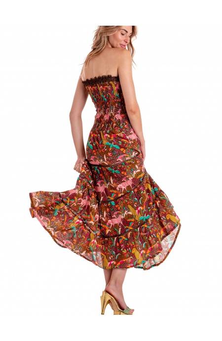 Pin Up Stars ABITO LUNGO CON CINTURA STAMPA TROPICAL