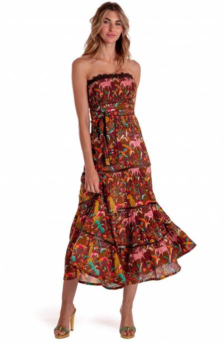 Pin Up Stars ABITO LUNGO CON CINTURA STAMPA TROPICAL