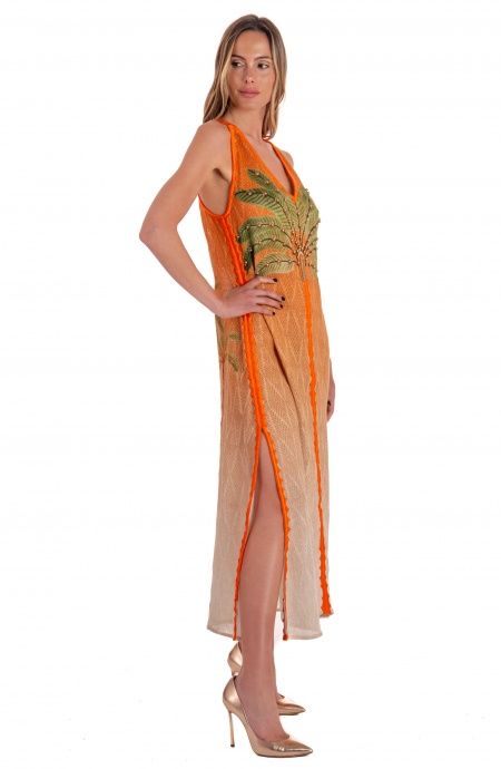 Pin Up Stars Abito Lungo Con Spacchi Garza Stampa Dune