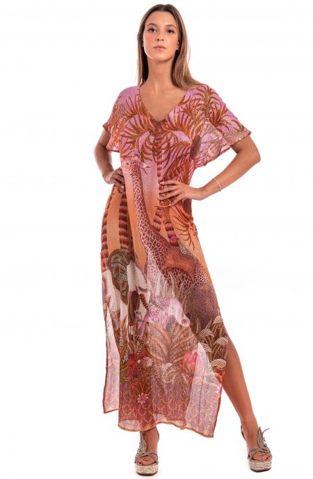 Pin Up Stars Abito Lungo Garza In Cotone Lamè Palm Paradise