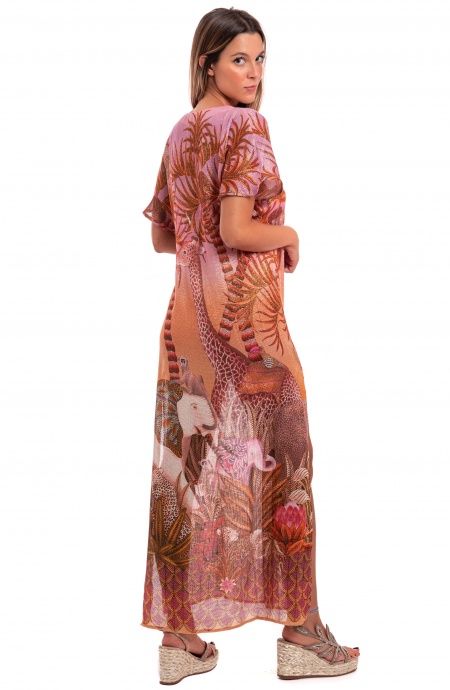 Pin Up Stars Abito Lungo Garza In Cotone Lamè Palm Paradise