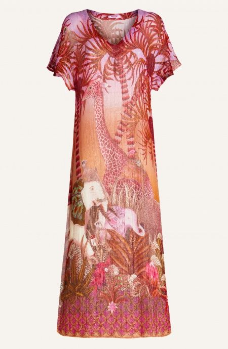 Pin Up Stars Abito Lungo Garza in Cotone Lamè Palm Paradise