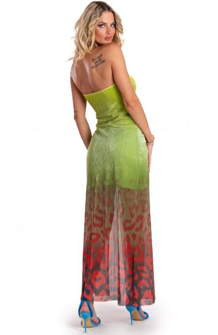 Pin Up Stars Abito Lungo Off-Shoulders Con Anella Crepon Lamè Stampa Macula Degradé