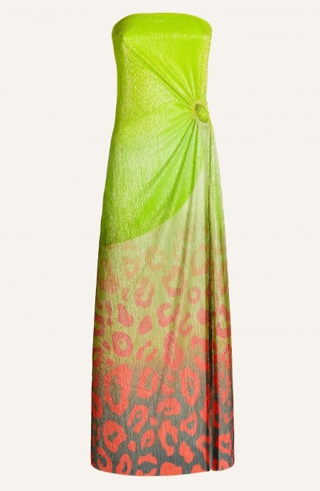 Pin Up Stars Abito Lungo Off-Shoulders Con Anella Crepon Lamè Stampa Macula Degradé