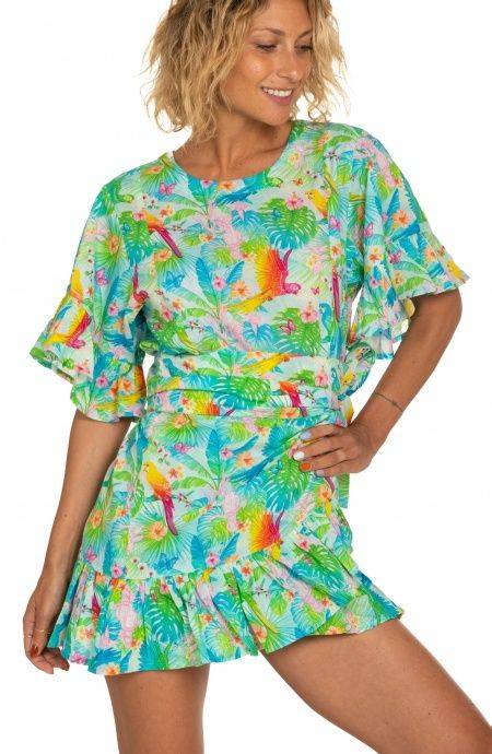 Pin Up Stars Abito Pareo In Cotone Stampa Happy Tropical