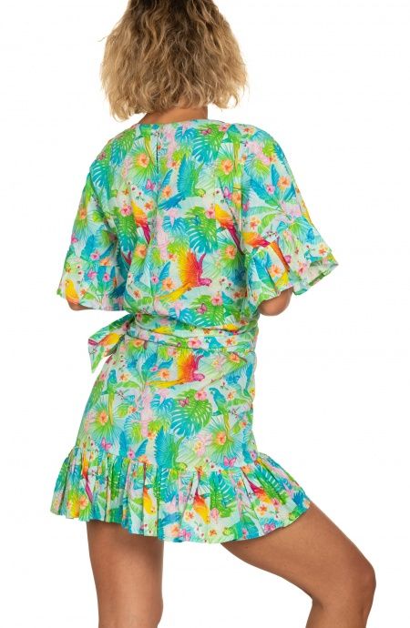 Pin Up Stars Abito Pareo In Cotone Stampa Happy Tropical