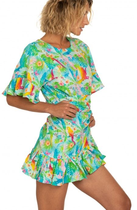 Pin Up Stars Abito Pareo In Cotone Stampa Happy Tropical