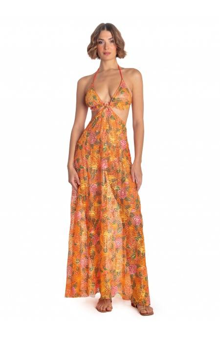 Pin Up Stars ABITO PAREO LUNGO PIZZO MACRAMÉ STAMPA FLOWER BIRD