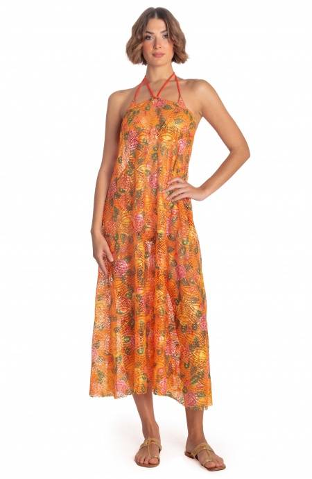 Pin Up Stars ABITO PAREO LUNGO PIZZO MACRAMÉ STAMPA FLOWER BIRD