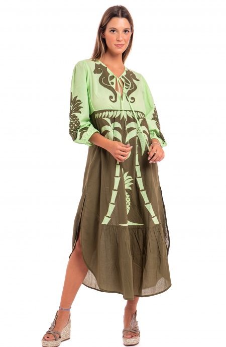 Pin Up Stars Abito Ricamato Manica Lunga Cotone Pineapple Patch