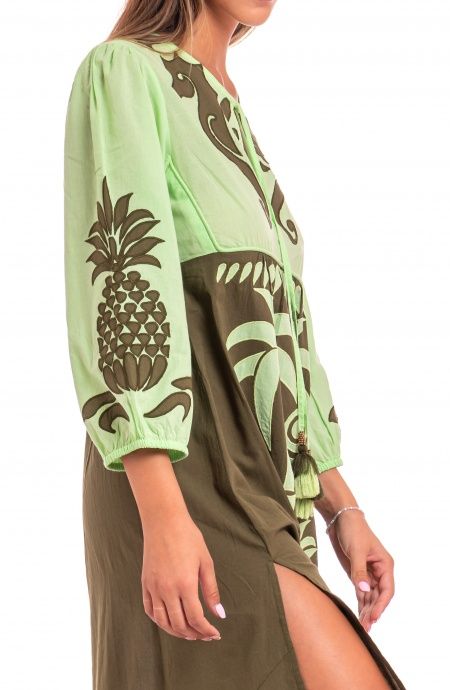 Pin Up Stars Abito Ricamato Manica Lunga Cotone Pineapple Patch