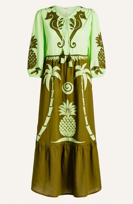 Pin Up Stars Abito Ricamato Manica Lunga Cotone Pineapple Patch