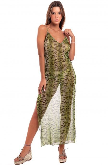 Pin Up Stars Abito Sottoveste Crepon Lamè Stampa Tigre