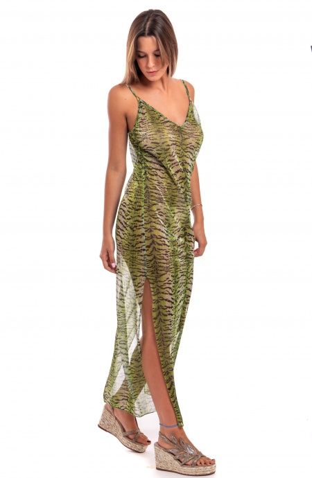 Pin Up Stars Abito Sottoveste Crepon Lamè Stampa Tigre