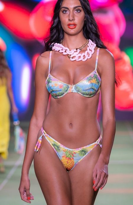 Pin Up Stars Bikini Balconcino Con Ferretto Paillettes Stampa Hawaii