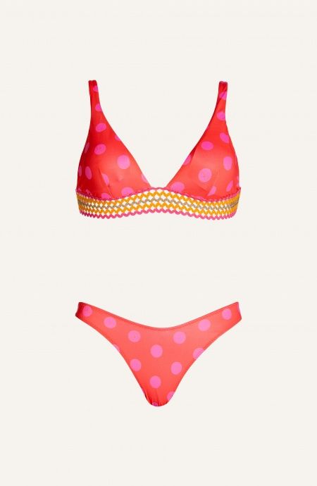 Pin Up Stars Bikini Brassiere Con Passamaneria Slip Sgambato Pois