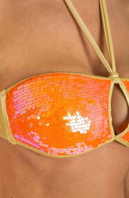 Pin Up Stars Bikini Fascia Goccia Centroseno Slip Fiocchi Bicolor Paillettes