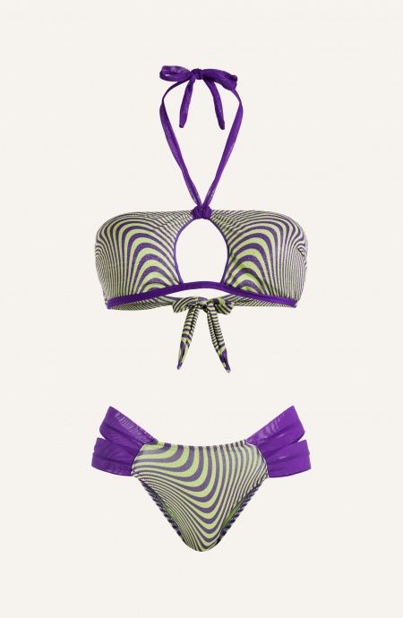 Pin Up Stars Bikini Fascia Imbottita Slip Small Lurex e Tulle Stampa Optical