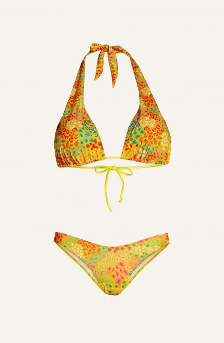 Pin Up Stars Bikini Triangolo A Vela Slip Sgambato Lurex Stampa Tutti Frutti