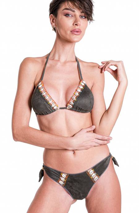 Pin Up Stars Bikini Triangolo Conchiglie Slip Culotte In Simil Alcantara