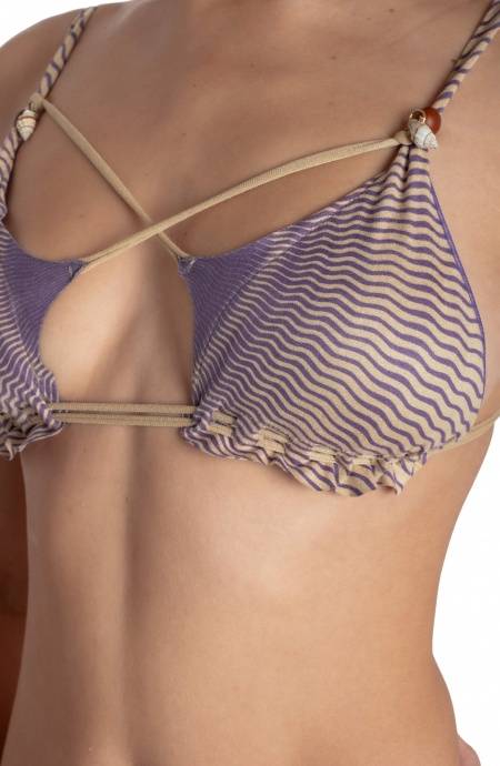 Pin Up Stars BIKINI TRIANGOLO IMBOTTITO DAINETTO CON PERLE E CONCHIGLIE STAMPA TIGER SUN