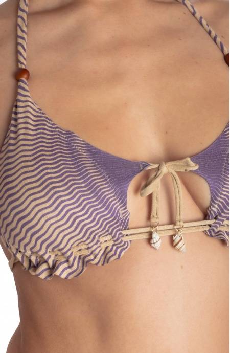 Pin Up Stars BIKINI TRIANGOLO IMBOTTITO DAINETTO CON PERLE E CONCHIGLIE STAMPA TIGER SUN