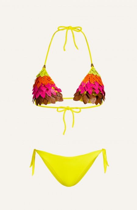 Pin Up Stars Bikini Triangolo Imbottito Foglie Laser Eco-Pelle Tinta Unita