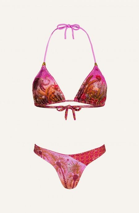 Pin Up Stars Bikini Triangolo Imbottito Palm Paradise Piquet Lurex e Paillettes