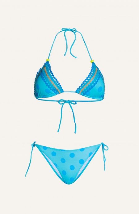 Pin Up Stars Bikini Triangolo Imbottito Slip Brasiliana Ricamo Passamaneria Pois