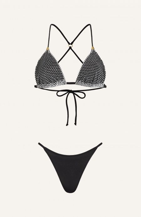 Pin Up Stars Bikini Triangolo Imbottito Slip Perizoma Rete Strass