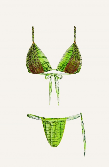 Pin Up Stars Bikini Triangolo Imbottito Slip Scorrevole Crepon Lamè Stampa Tigre