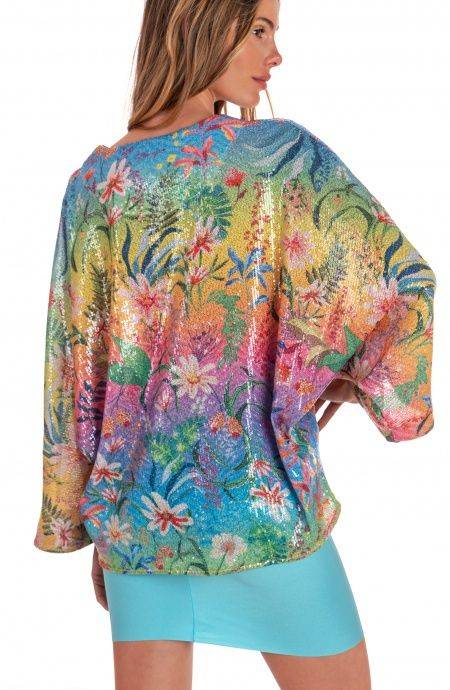 Pin Up Stars Blusa Poncho Paillettes Stampa Dune Paillettes