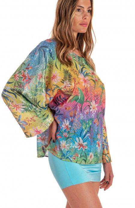Pin Up Stars Blusa Poncho Paillettes Stampa Dune Paillettes