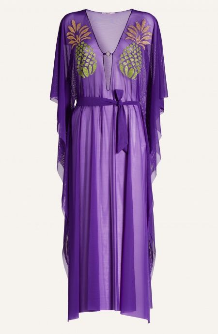 Pin Up Stars Caftano in Tulle con Ananas Lurex e Cinturina in Lycra