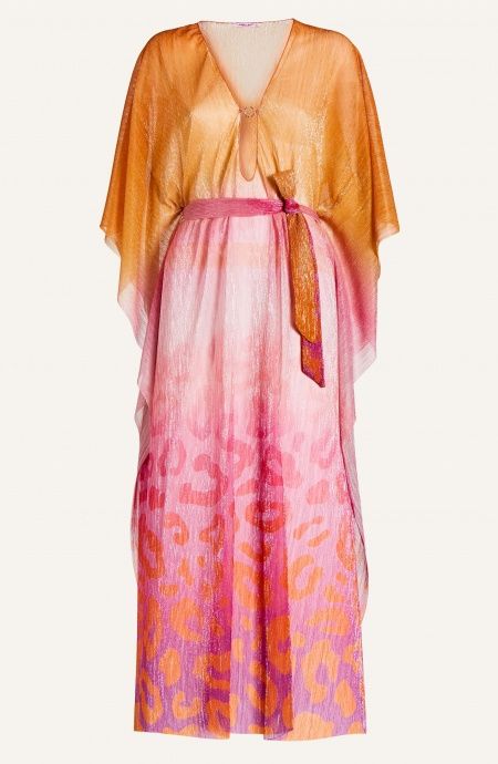 Pin Up Stars Caftano Lungo Crepon Lamè Stampa Macula Degradé