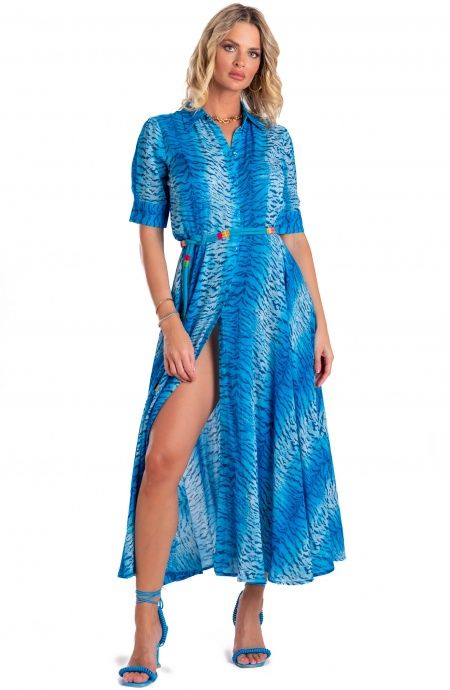 Pin Up Stars Chemisier Mussola Di Viscosa Con Cintura Stampa Tigre