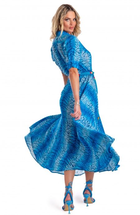 Pin Up Stars Chemisier Mussola Di Viscosa Con Cintura Stampa Tigre