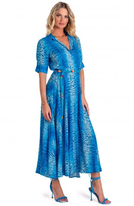 Pin Up Stars Chemisier Mussola Di Viscosa Con Cintura Stampa Tigre